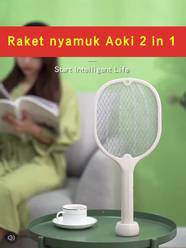AOKI Raket nyamuk insect killer Dapat digantung 2 in 1 canggih efektif Baterai Listrik Ungu