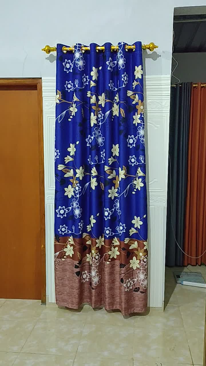 Termurah Gorden Pintu atau Korden Jendela Kamar Tidur dan Ruang Tamu Motif Minimalis Elegan Warna Biru Katun Tali