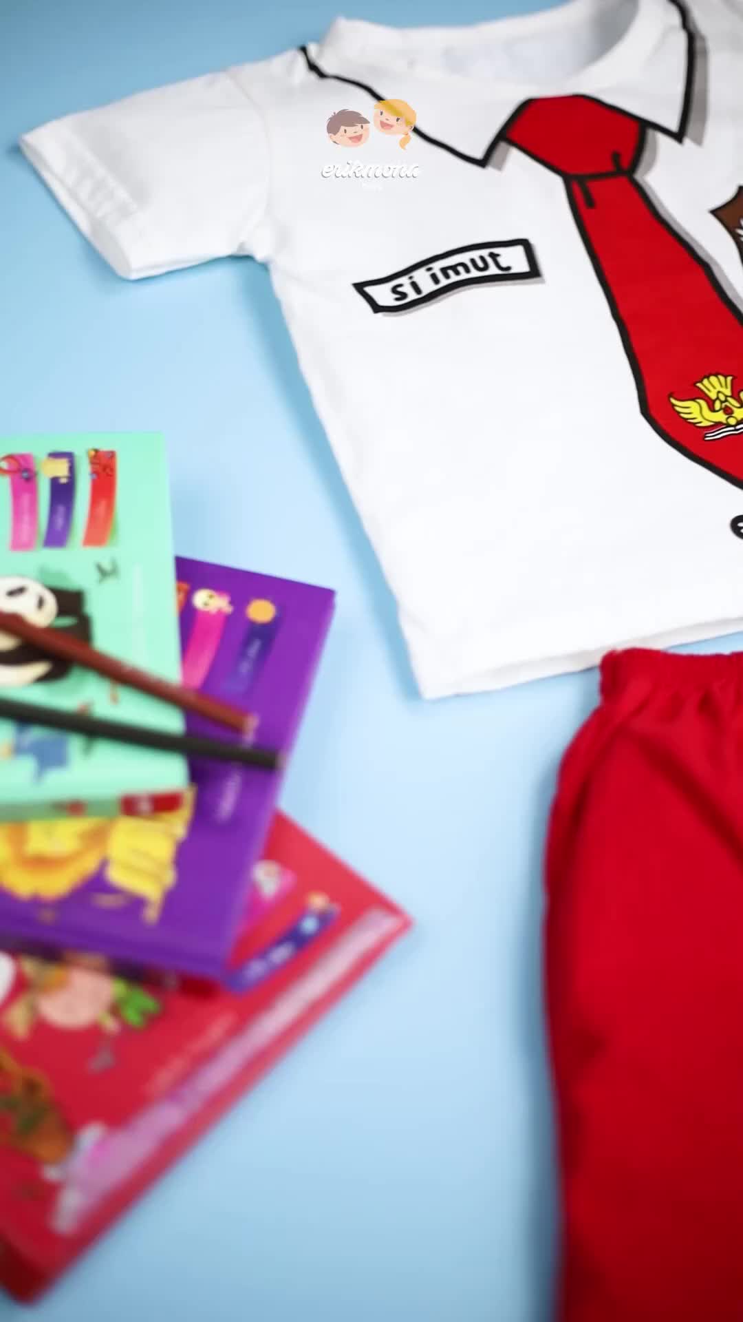 Ermon Baby - Setelan Anak Laki Laki Perempuan Baju Anak Cowok Cewek Lucu Karakter Seragam SD + Celana Usia 1 - 3 Tahun