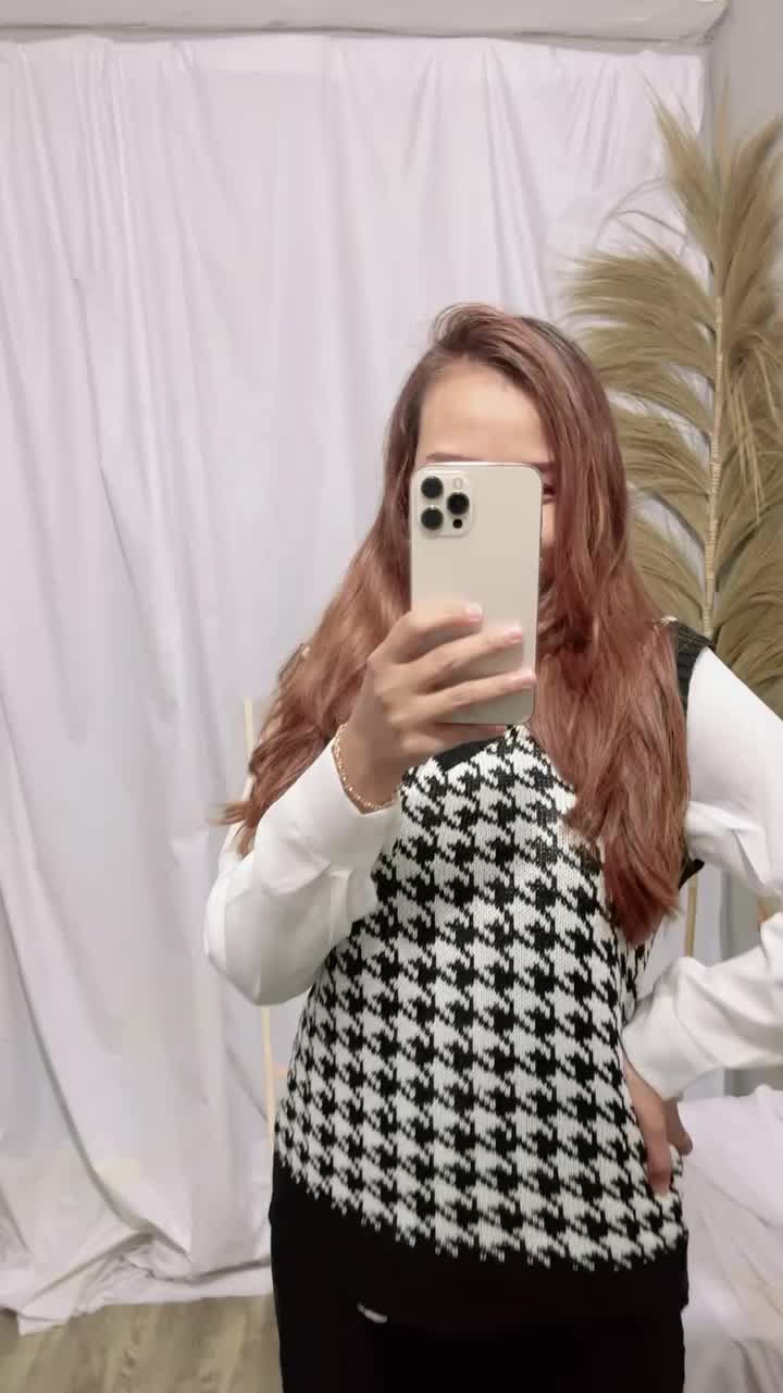 Houndstooth Vest / JENNIE Vest Rajut / TERMURAH !!!!!!! Wanita Rompi Atasan Motif