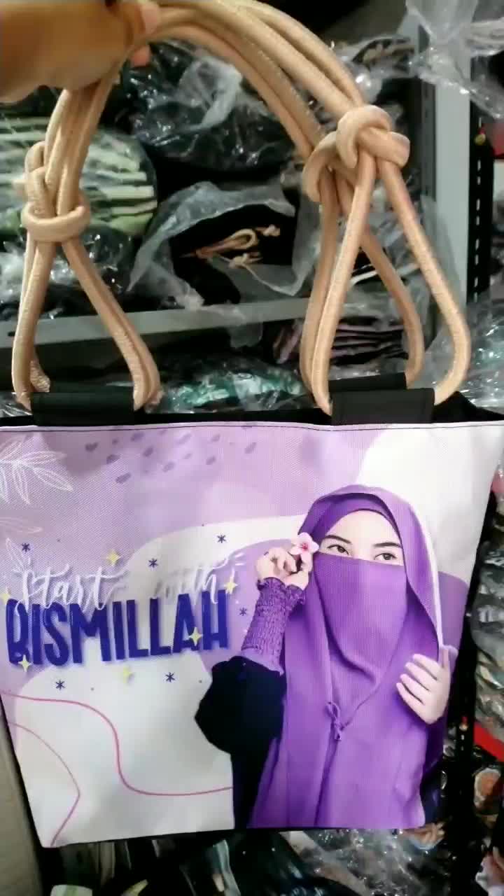 [BEST!] Totebag Tali Sumbu Tas Wanita Gambar Printing Hijab Islami Hijaber Muslimah Karakter Lucu Islamic Quote ORIGINAL tote bag