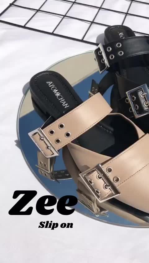 Ayomichan - Zee Buckle Strap AYM502 Mules Sepatu Wanita  / Sepatu Flat Black Shoes