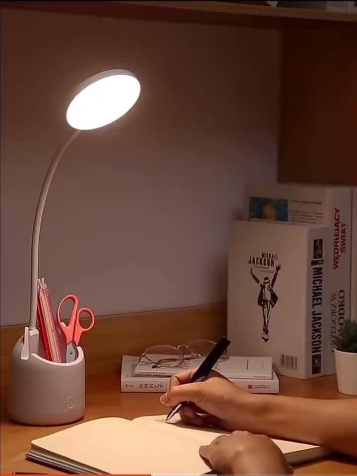 AOKI Lampu belajar tricolour sentuh 3warna tempat pulpen Baca Meja Kerja Duduk Baterai Usb White