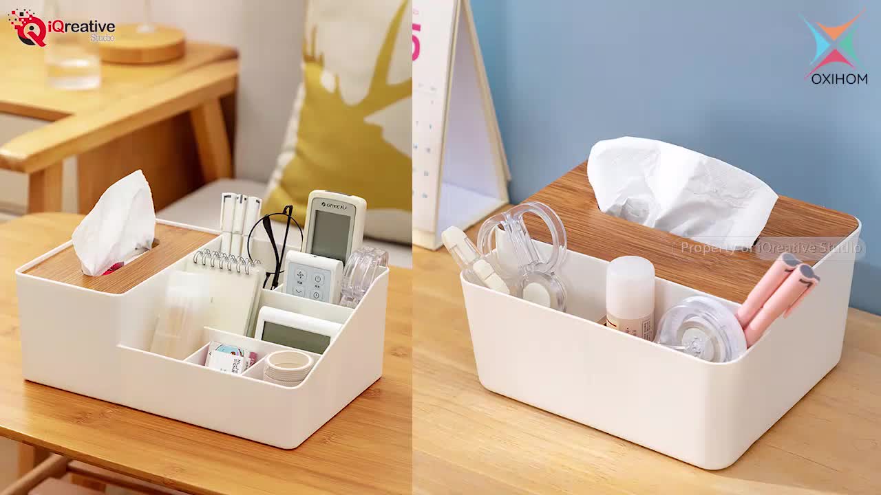 Oxihom Tempat Tisu Rak Kosmetik Rak Make Up Stationary Rak Dapur Kotak Tissue Kayu Plastik Penyimpanan