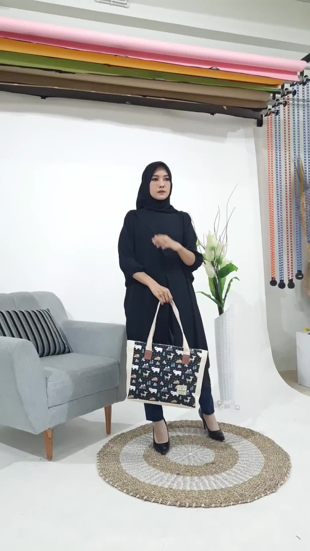 Tote Bag Wanita Resleting Kanvas Premium untuk Kuliah Belanja
