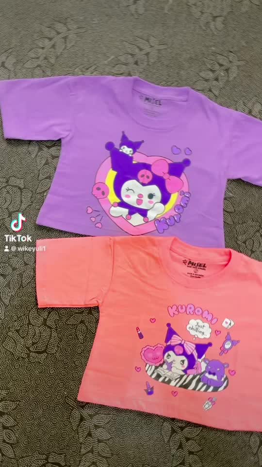 Kaos Oversize Anak Kuromi Crop Top Viral Usia 1-8 Tahun Cotton combed 24's Katun