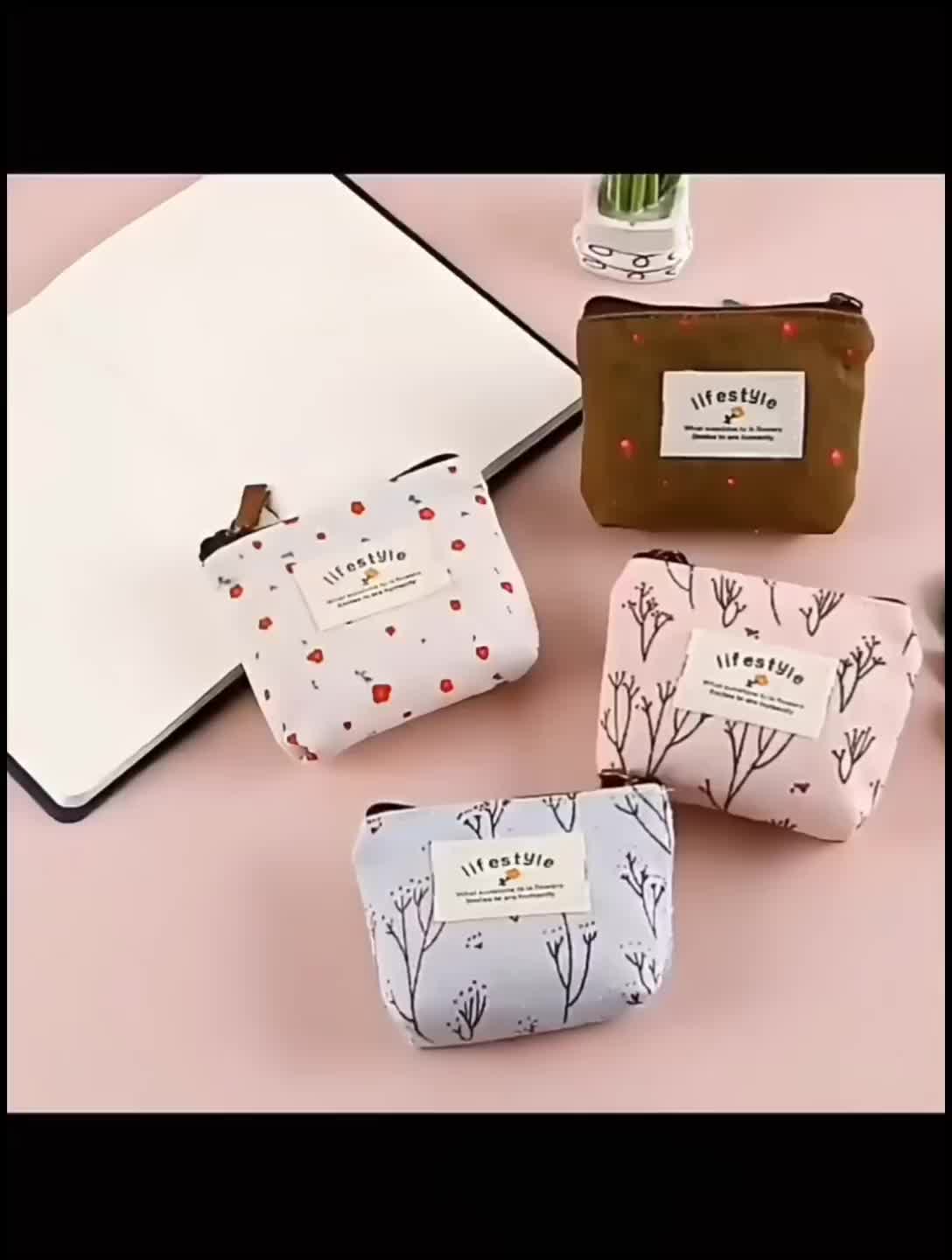 Pouch Dompet Koin Resleting A131 Kanvas Bunga Dompet Serbaguna
