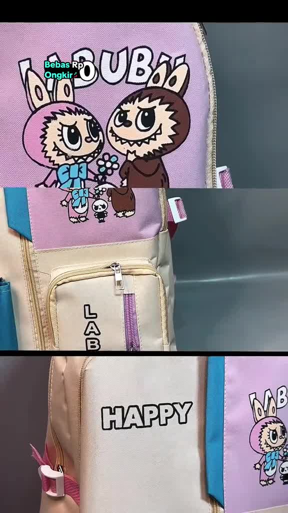 Tas Ransel Punggung Anak Fashion SD SMP SMA Labubu Viral Terbaru 2025K - Bahan Kanvas - Motif Lucu