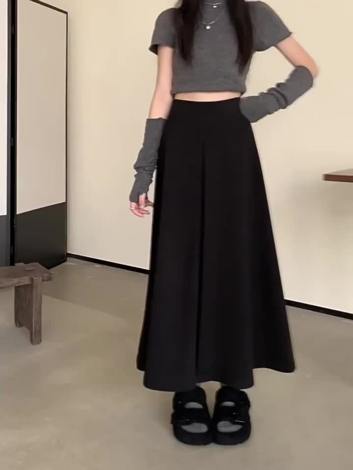 Y6Y - gaya Korea highwaist Flare Skirt/Cokelat kualitas tinggi kapas Rok A-line/Wanita  Longgar Rok Midi wanita kekinian korean style