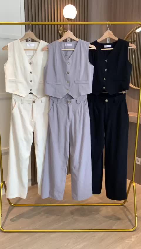 SET7191 Modist Linen Vest n Long Pants Set