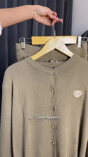 Widah Oneset - Setelan Cardigan Rajut Basic Motif Beruang Lucu Setelan Celana Kulot
