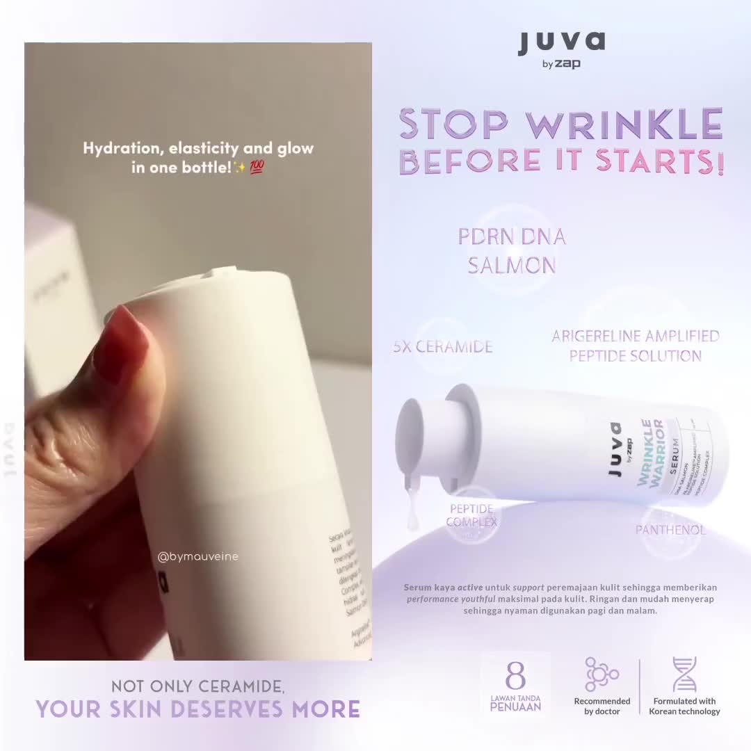 Juva by zap Wrinkle Warrior Serum 14 ml - Serum Aging dengan kandungan Argireline Peptide & DNA Salmon