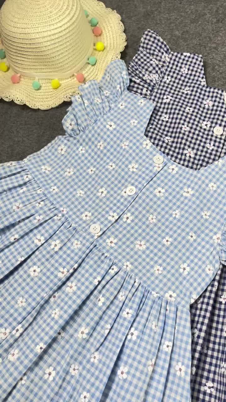 Newvote - 45 Dress Anak Perempuan Motif Kotak Bunga Melati Bahan Katun Usia 3 - 7 Tahun