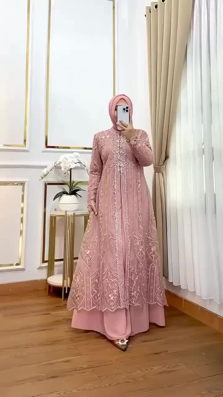 Gamis Brukat Elegan Laksmi Dress BO Bahan Ceruty Babydoll Mix Brukat Busui Friendly Ukuran M L XL XXL 3XL LD 100-130 CM Outher Terpisah Dress Wanita Terbaru Warna Denim Dusty Lave Millo Black Muslim Mutiara Payet Kondangan Outer Panjang