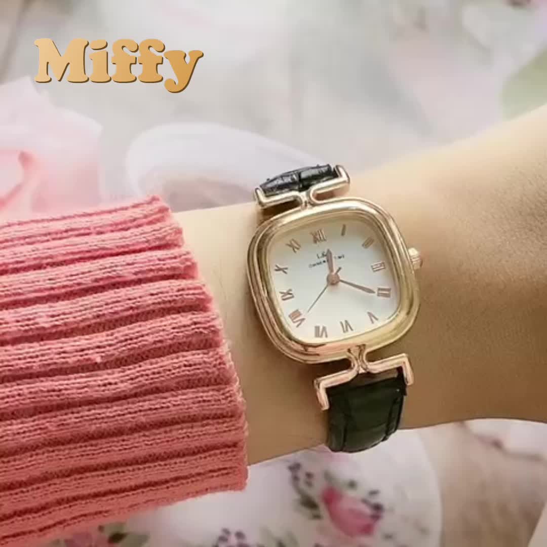 Miffy - Jam Tangan Analog Dial Kotak Gaya Retro Analog Watch Strap Pu Croco Fashion