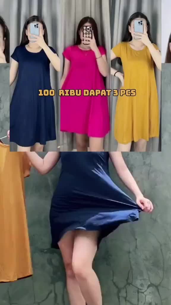 Dress Mola mini 975 DAPET 3 PCS - Sexy & Nyaman untuk Malam & Tidur - Daster  Piyama mini  Santai  Gaun  Bumil Wanita Dewasa Midi