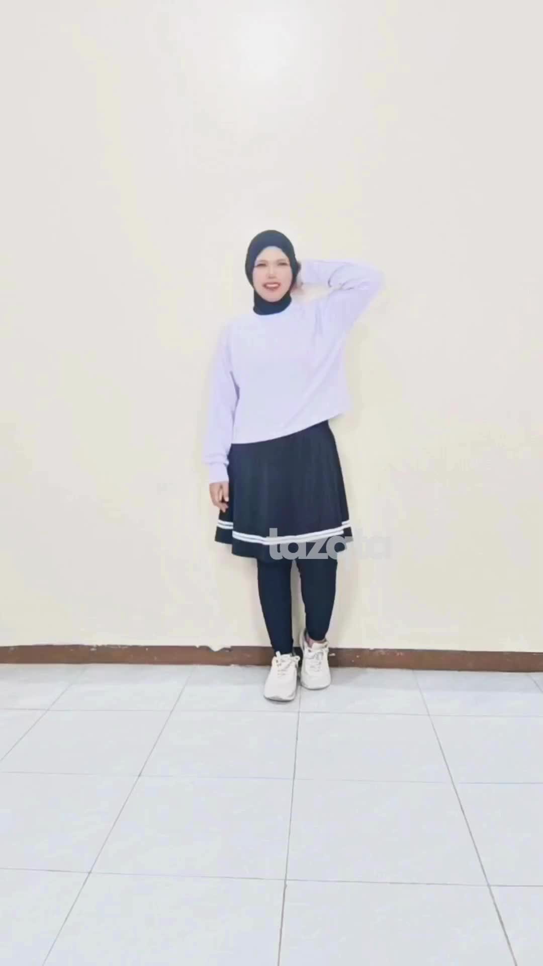 TAZQTA Setelan Olahraga Mix Baju Crop Tangan Panjang Leging Rok List Crop Polos Mania Celana Legging Rok Stripe Setelan Olahraga