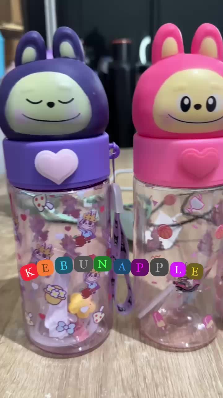 Botol Minum Motif LABUBU kapasitas 500ml FREE STIKER 3D ANTI TUMPAH