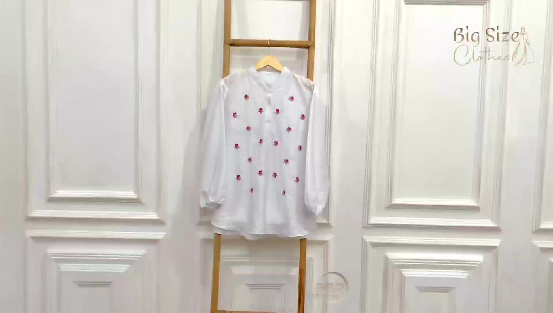 Kemeja Oversize Bordir / Atasan Jumbo Wanita / Blouse Pololinen Bordir Kekinian