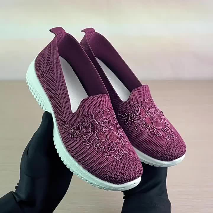 sepatu wanita import sneakers rajut slip on sol Flat Karet Hitam