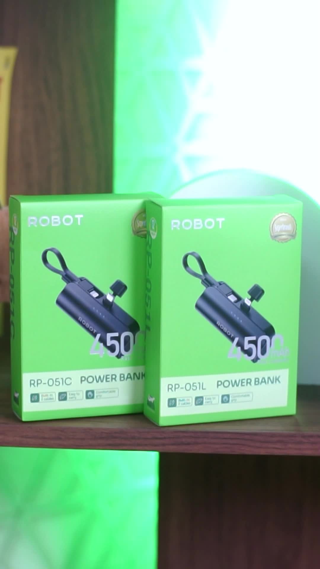 [Exclusive Live Putra Siregar] Robot Mini Powerbank RP-051L /RP-051C (Black and Pink) Port Type-C Lightning Travel Size Garansi 1 Tahun [BISA COD)
