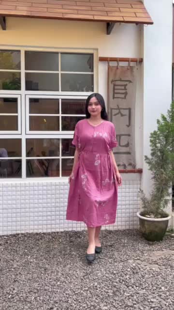 Daster rayon jumbo ld 120 busui kancing depan daster bumil wanita lengan pendek nyaman baju tidur wanita baju santai terbaru kekinian Kain Batik Tebal Panjang Belah Samping Dress Ibu Casual Variasi Pekalongan