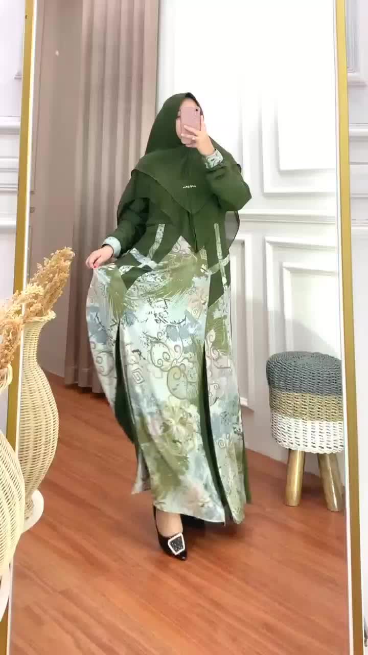 GAMIS AISYAH Syari  Muslim set hijab seruty Printing Gamis Wanita Terbaru Simple Elegant  Lebaran 2025