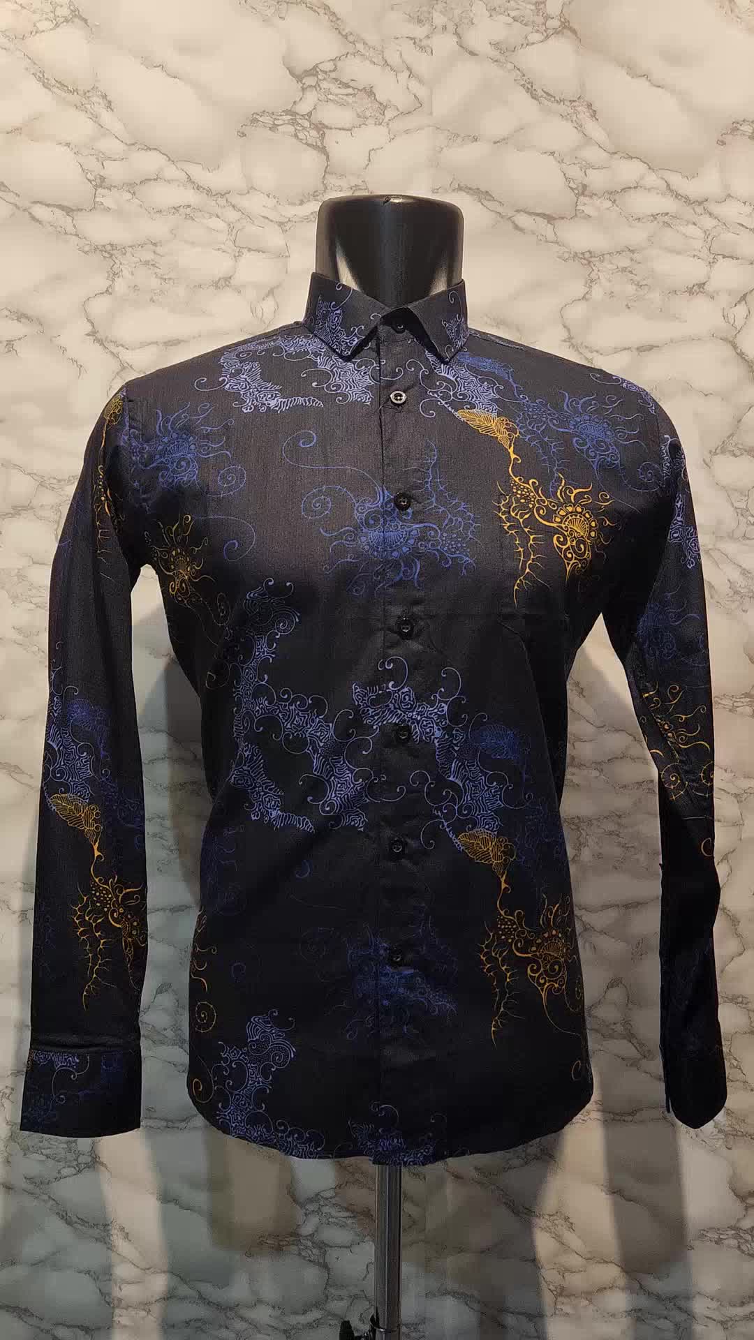 KEMEJA BATIK PRIA SLIM FIT / BAJU BATIK PRIA SLIM FIT ACS  Casual Formal Katun Motif Mewah Tangan Panjang abstrak