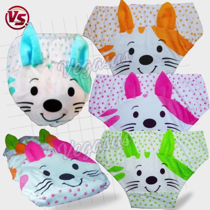6Pcs Celana dalam Golden Nick Anak Cewek Boneka telinga CD Anak Perempuan Model Wajah Usia 1-7Tahun Ukuran S&T Fashion
