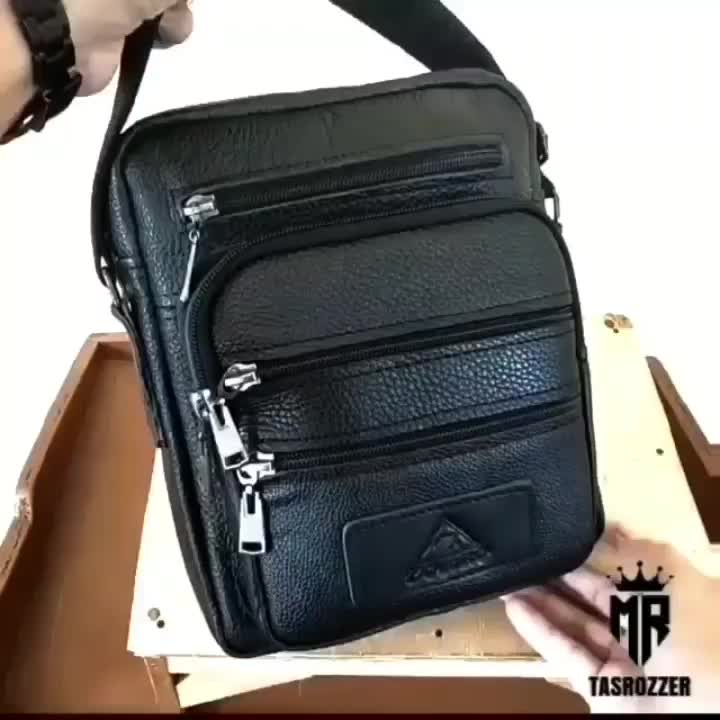 Tas selempang pria kulit sapi merk ZORRO model banyak saku Hitam