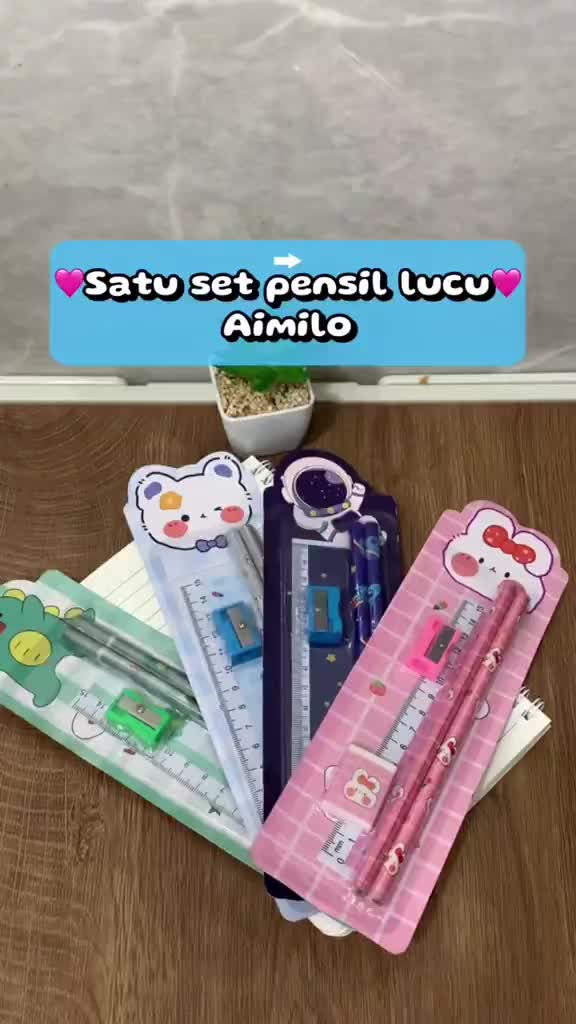 [READY] Aimilo 5in1 Pensil Set Alat Tulis Anak Lucu Dan Penghapus Untuk Tempat Pensil Buku Tulis Sekolah Stationery