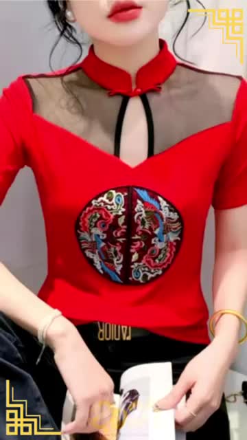 Atasan CNY Fragrancy Embroidered TM 0283 blouse baju wanita import acara imlek merah model chinese fashion terbaru new kasual sexy Oversize Cewek Panjang Motif Kerah Casual kemeja fitted viral