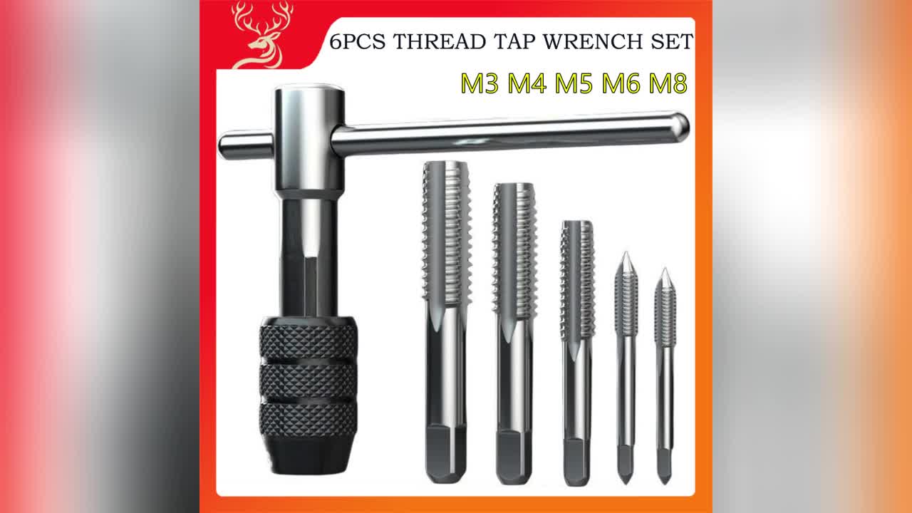 Hand Tap Set M3-M8 plus Gagang Handtap Membuat Drat  6 PCS ALAT TAPING TAP MANUAL