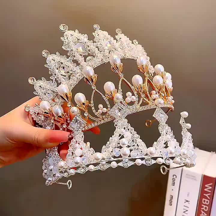 Mahkota Crown Anak Perempuan Model Korea Premium Berlian Mutiara Princess Putri Ulang Tahun Wedding