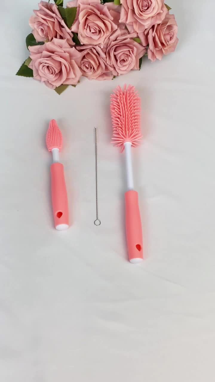 DADAWARD Sikat Botol Silikon Set 3 in 1 Sikat Pembersih Botol Sedotan & Dot Susu Bayi Sikat Cuci Botol Silikon Set Brush Bottle Tanpa Garansi Dapat Digantung Nyaman untuk Penyimpanan