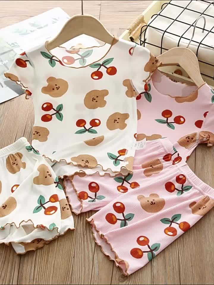 ByKiddos - Setelan Anak Perempuan Piyama Musim Panas / Baju Tidur Anak Celana Pendek Lengan Pendek Fashion
