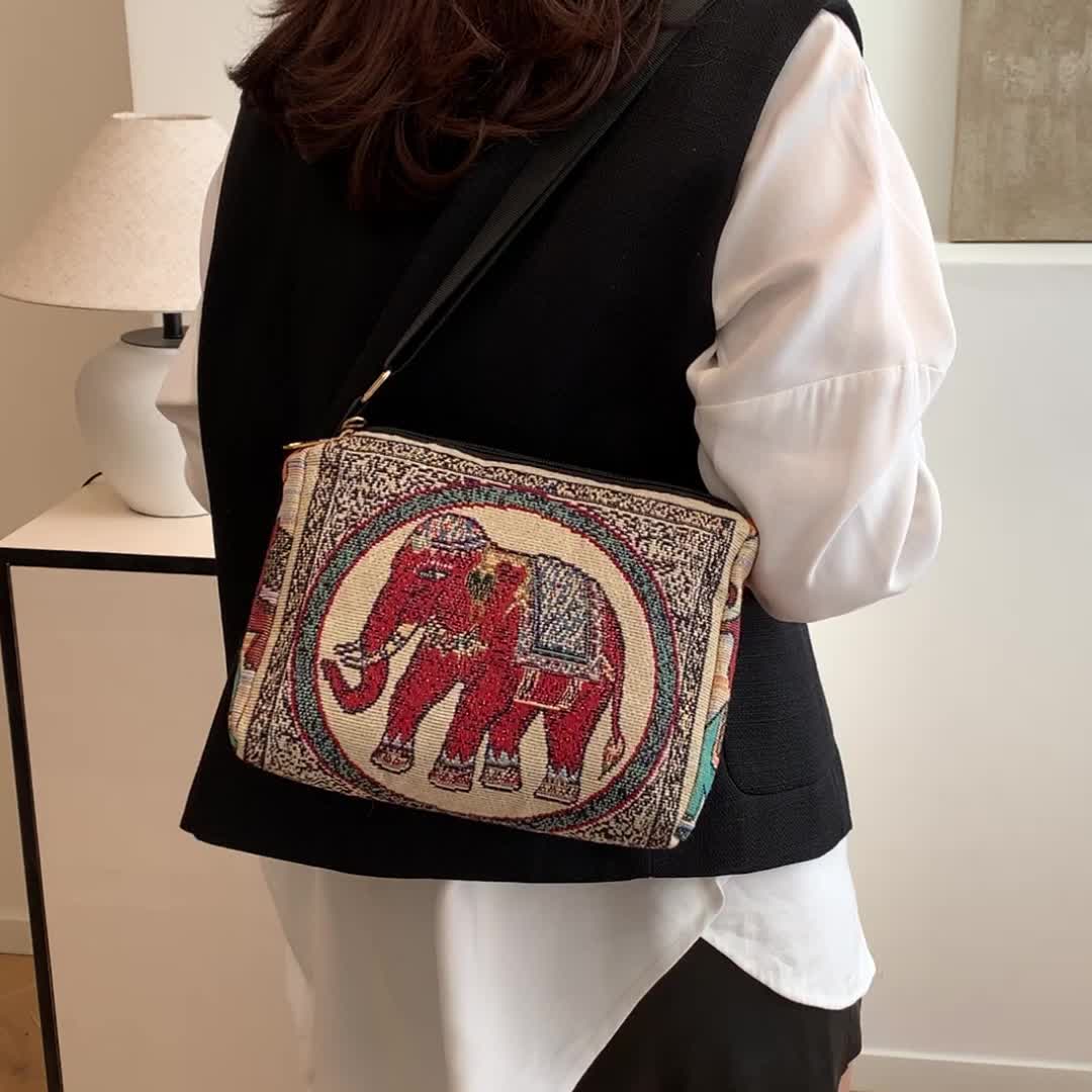 OPIOBAGS Shoulder Bag - Tas Selempang Bahu Wanita Motif Gajah - Tas TFW 276 Kanvas