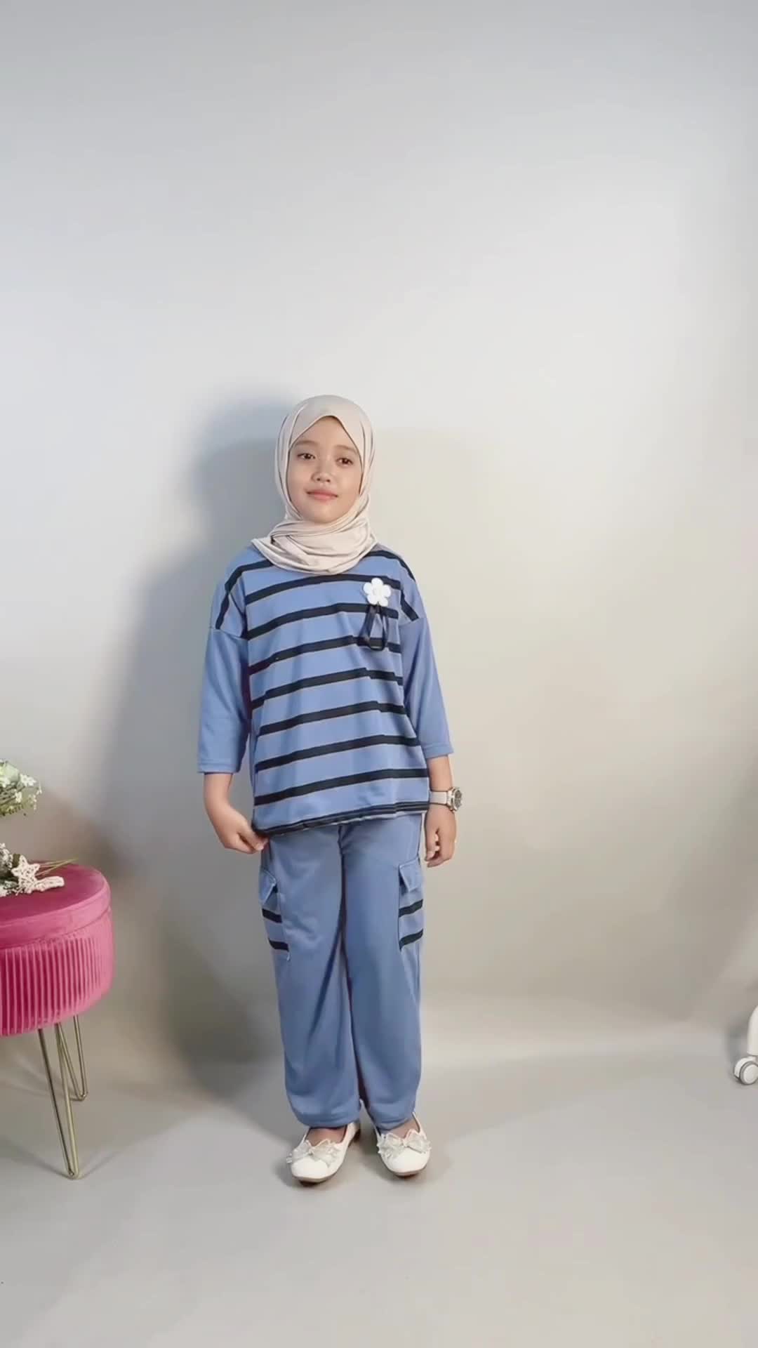 Setelan Baju Anak Perempuan Salur Bunga 155 MONTYFASHION - Pakaian Anak Perempuan