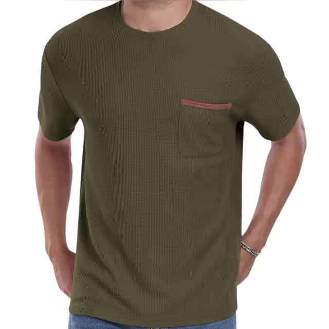 Kaos Pria Bahan Waffle Kantong Berkualitas Lengan Pendek Distro Oblong Casual