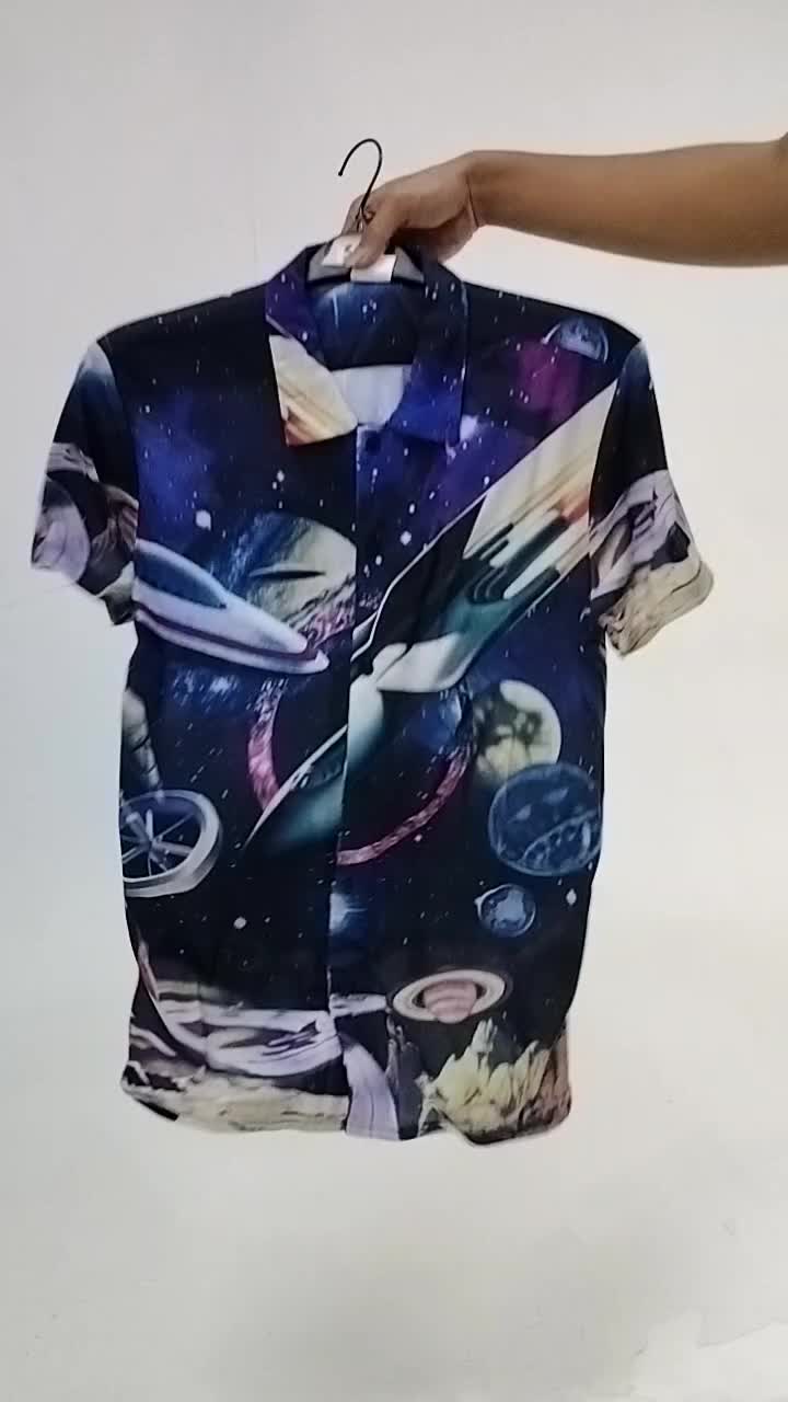 Kemeja Pria/Wanita Lengan Pendek, Motif - Purple Abstract