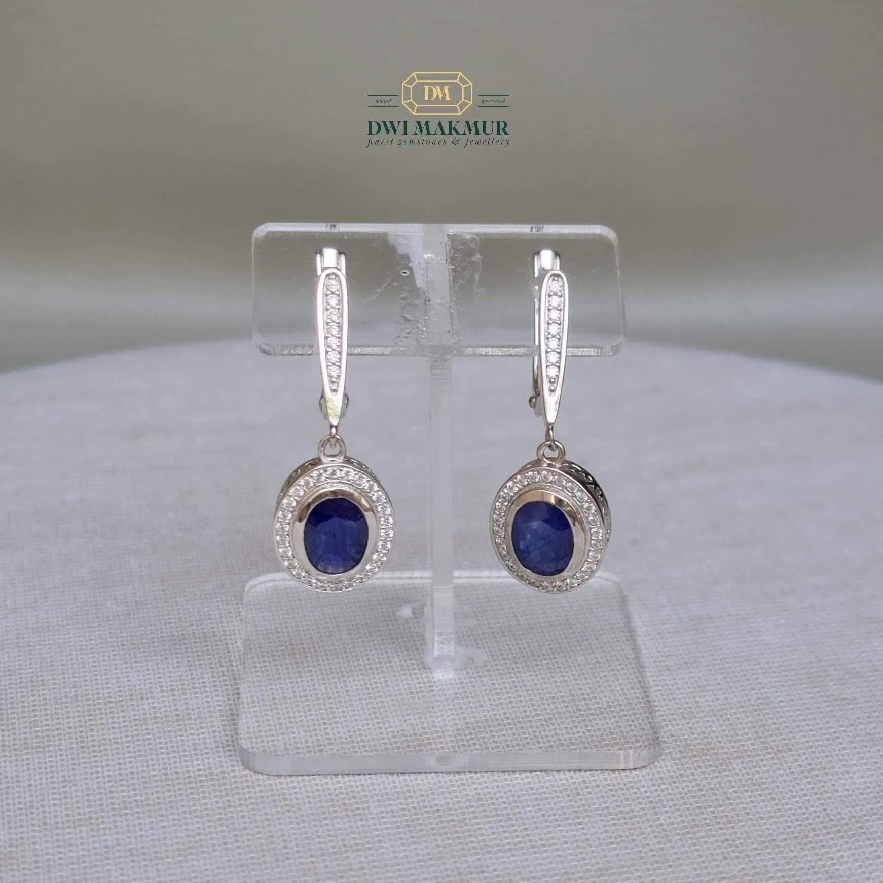 Certified Nice & Sparkling Blue SAPPHIRE Earrings Silver Gold Plated