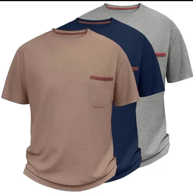 Paket 3 Pcs Kaos Pria Bahan Waffle Knit Lengan Pendek Polos Model Terbaru Pria Oblong Slim Fit