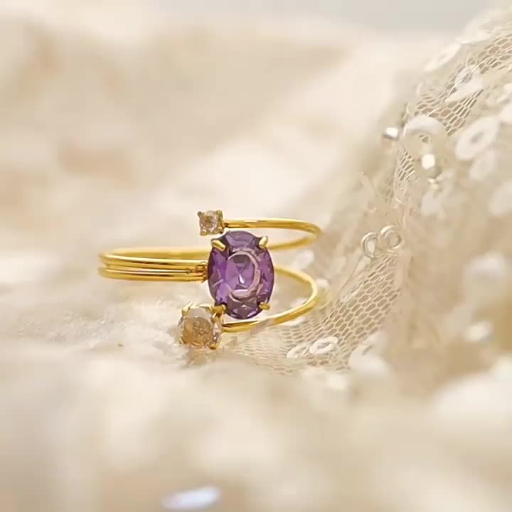 Cincin Titanium VIOLA model terbaru Adjustable batu permata ungu Gold Rings