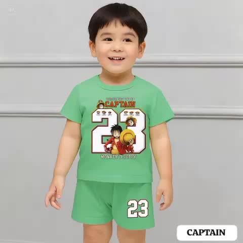 Setelan Anak Laki Kartun Captain 23 – Baju Kaos & Celana Pendek Sporty Trendy