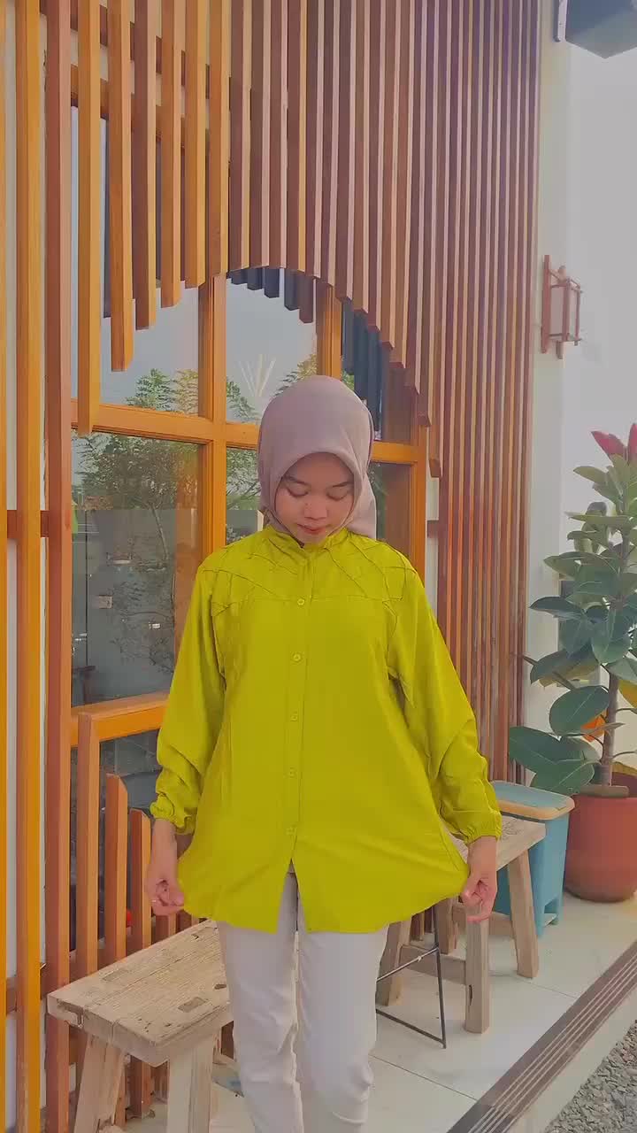 Aishy Blouse Atasan Kemeja Wanita Polo Linen Kekinian / Baju Wanita Polos Katun Linen Panjang Nyaman Oversize Variasi Kancing viral