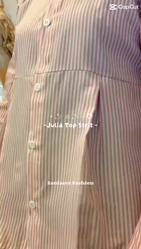 Julia Top Strip Shirt Kemeja Fit Body Wanita Korean Style Office Shirt dengan Desain Peplum di Bagian Bawah