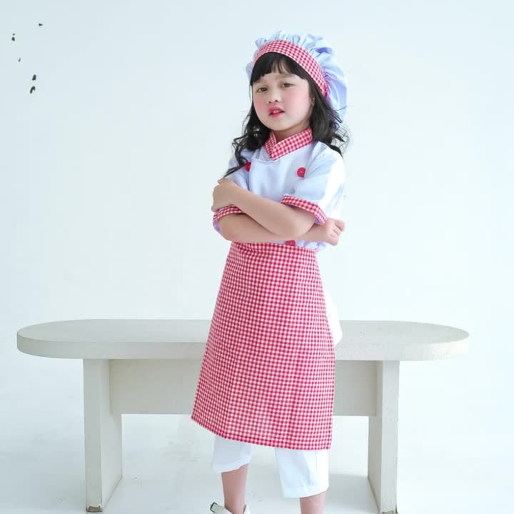 Baju Koki Set Celemek dan Topi Koki Anak Apron Chef Katun Set Bisa COD by Canaregio