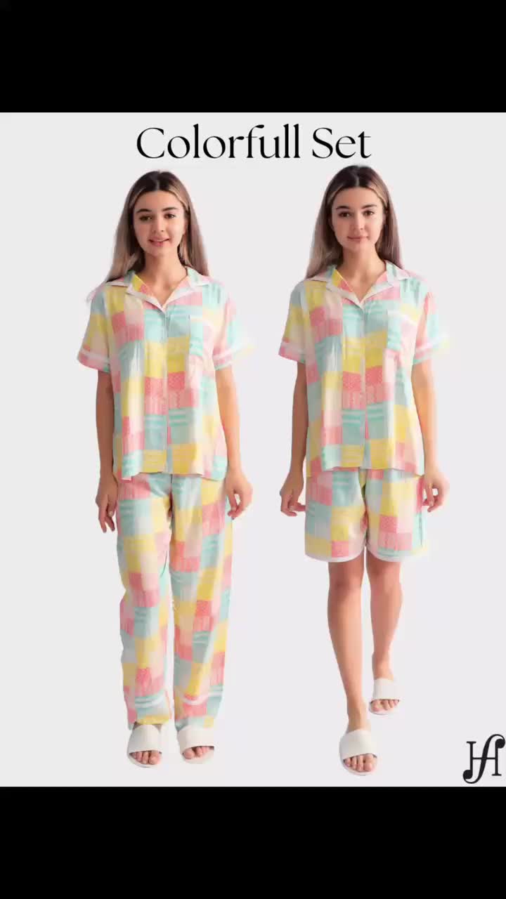 Happy Sleepwear One set Panjang Wanita | Setelan Celana Panjang Wanita Bahan Rayon | Setelan Baju tidur / Piyama / Pajamas Lengan Pendek Celana Panjang Dewasa Perempuan Wanita Kekinian Style Bahan Katun Rayon Viscose Bumil Busui Friendly