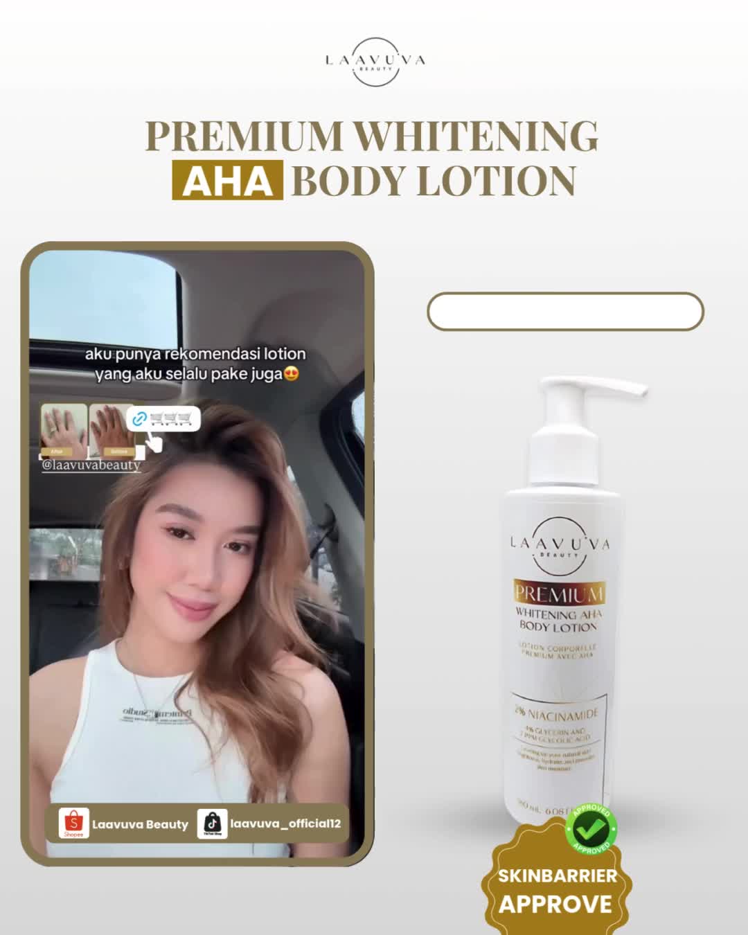 WHITENING BODY LOTION | LAAVUVA BEAUTY| MENCERAHKAN | MERATAKAN WARNA KULIT  3X LEBIH EFEKTIF MEMUTIHKAN UV FILTER