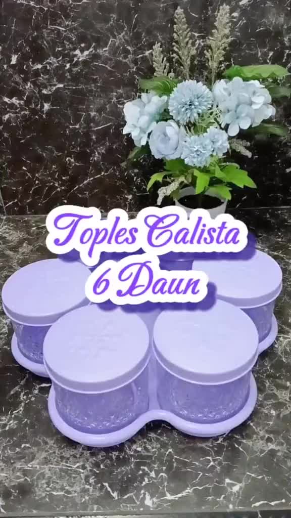CALISTA TOPLES PLASTIK AKRILIK TEBAL MOTIF BUNGA (ALL TYPE WARNA) 6 PCS PLUS NAMPAN MULTIFUNGSI